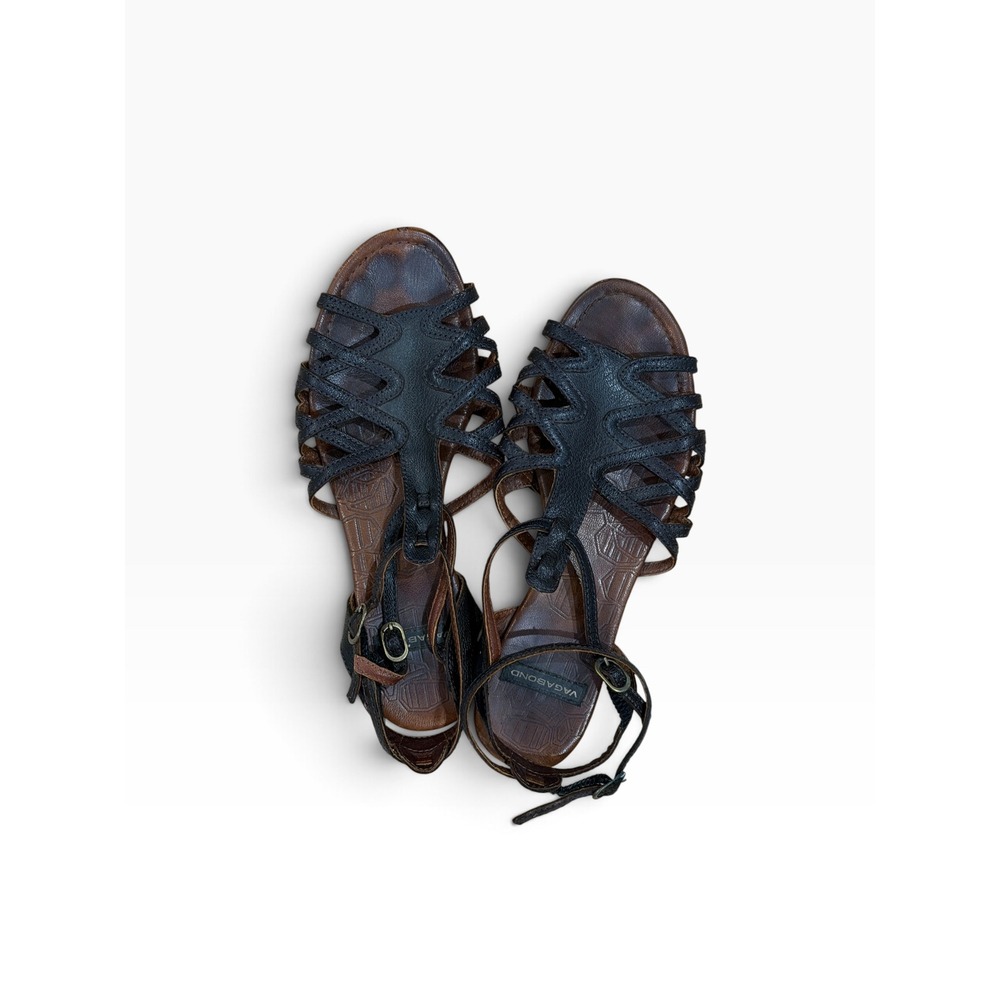 Vagabond Womens Black Brown Textured Leather Gladiator Sandals Boho Flat 36